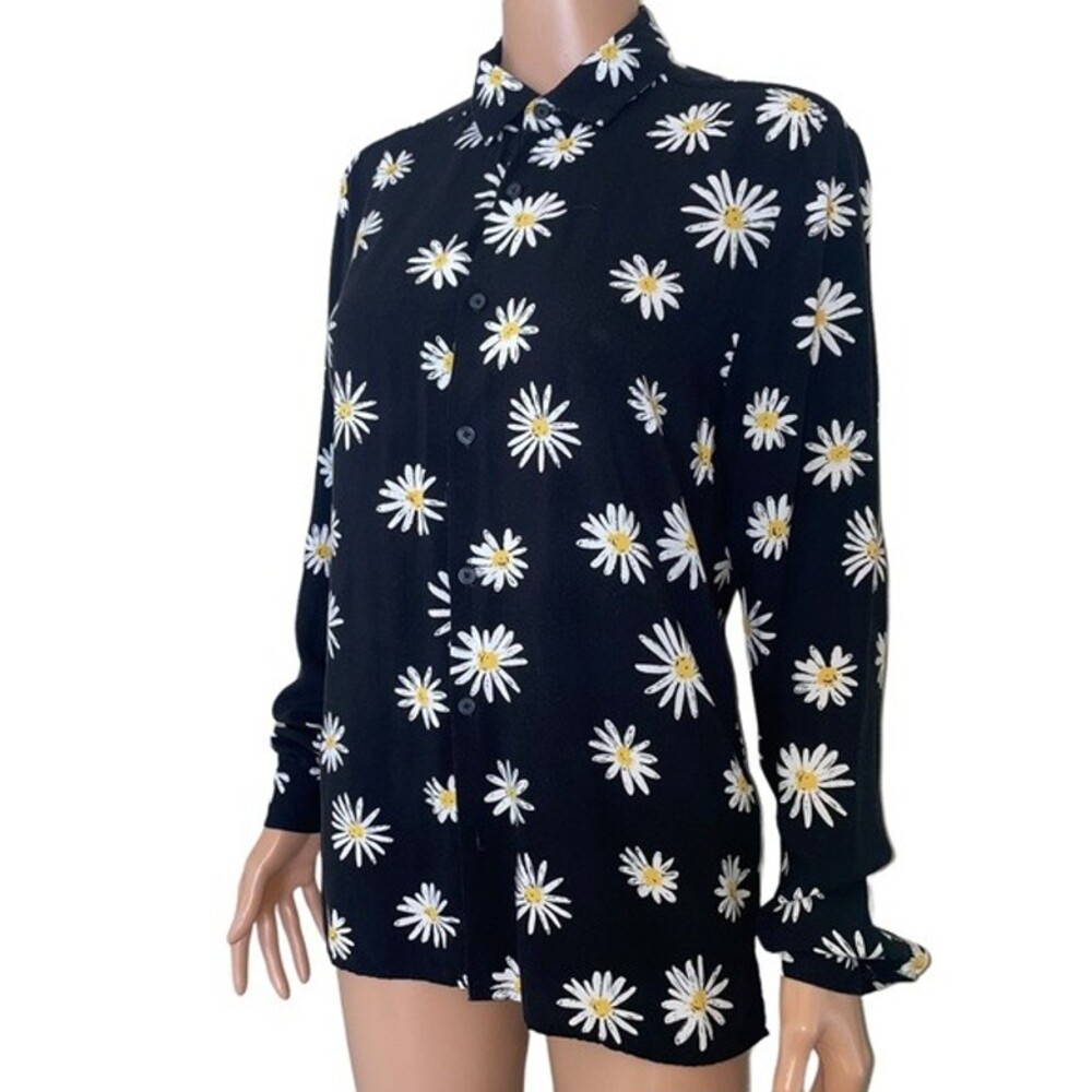 ASOS Design black button up daisy print long sleeve blouse SZ SM